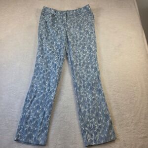 Sharagano Womens Blue White Abstract Print Slim Leg Stretch Pants Size 10 NWT